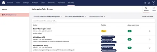 The Auth Policy Browser dashboard.