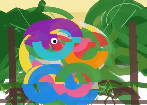 Claude Sonnet 4.6's attempt at a patchwork elephant. The model has used coloured semi-circle shapes to add a stylised digital-illustration of a patchwork elephant