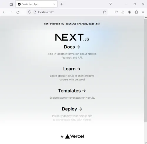 The NextJS starter page