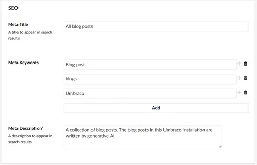 Umbraco SEO properties